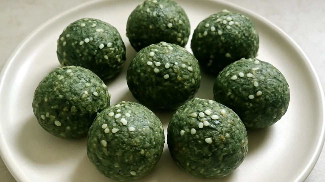 Buchweizen-Spirulina-Energiebällchen mit Hanfsamen"