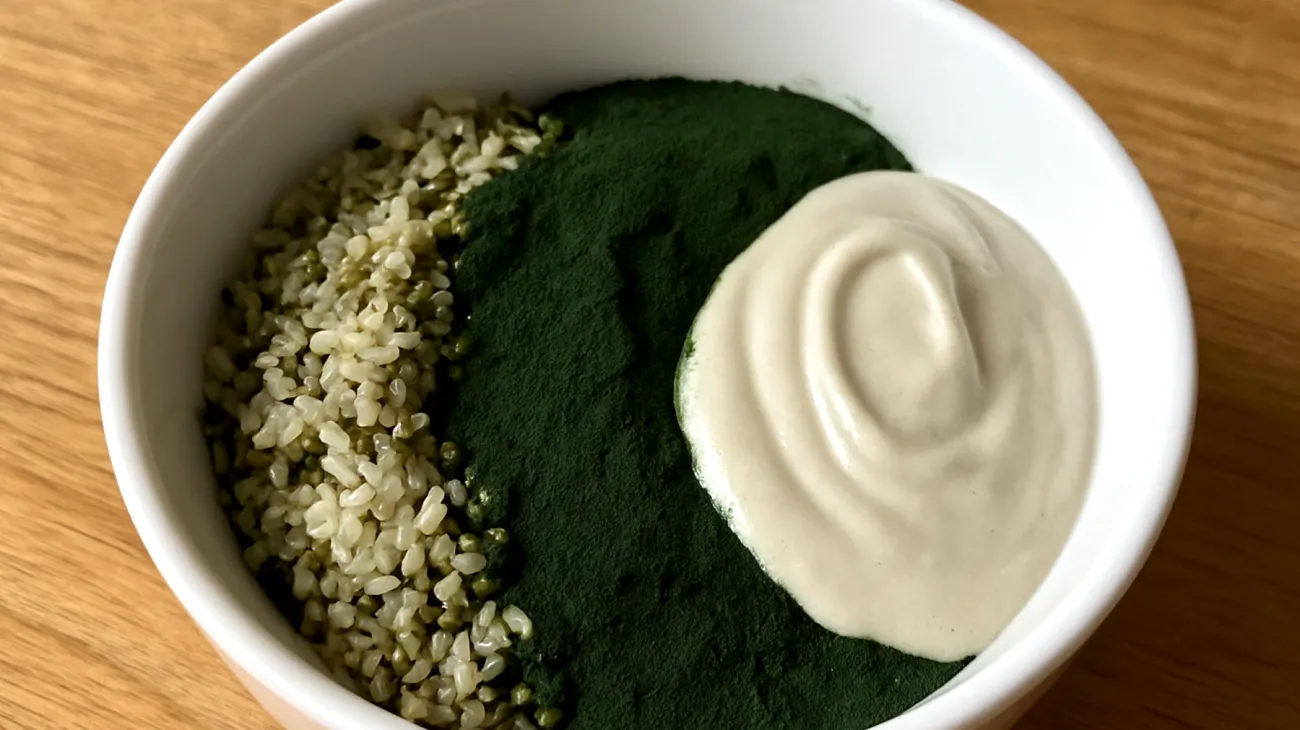 Hanfsamen-Bowl mit Spirulina und Cashew-Creme"