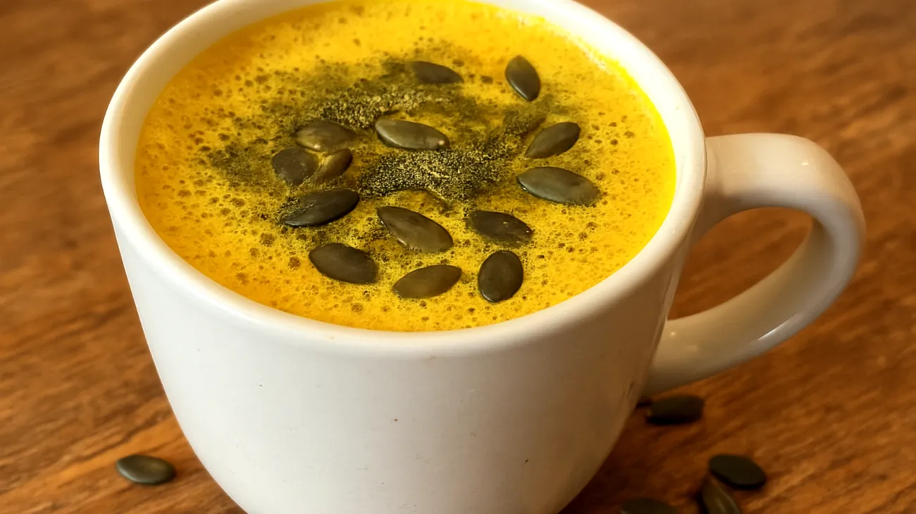 Goldene Milch mit Brahmi-Pulver und gerösteten Kürbiskernen"