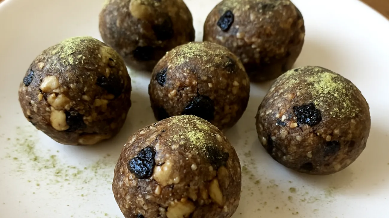 Walnuss-Blaubeer-Energiekugeln mit Brahmi-Pulver"